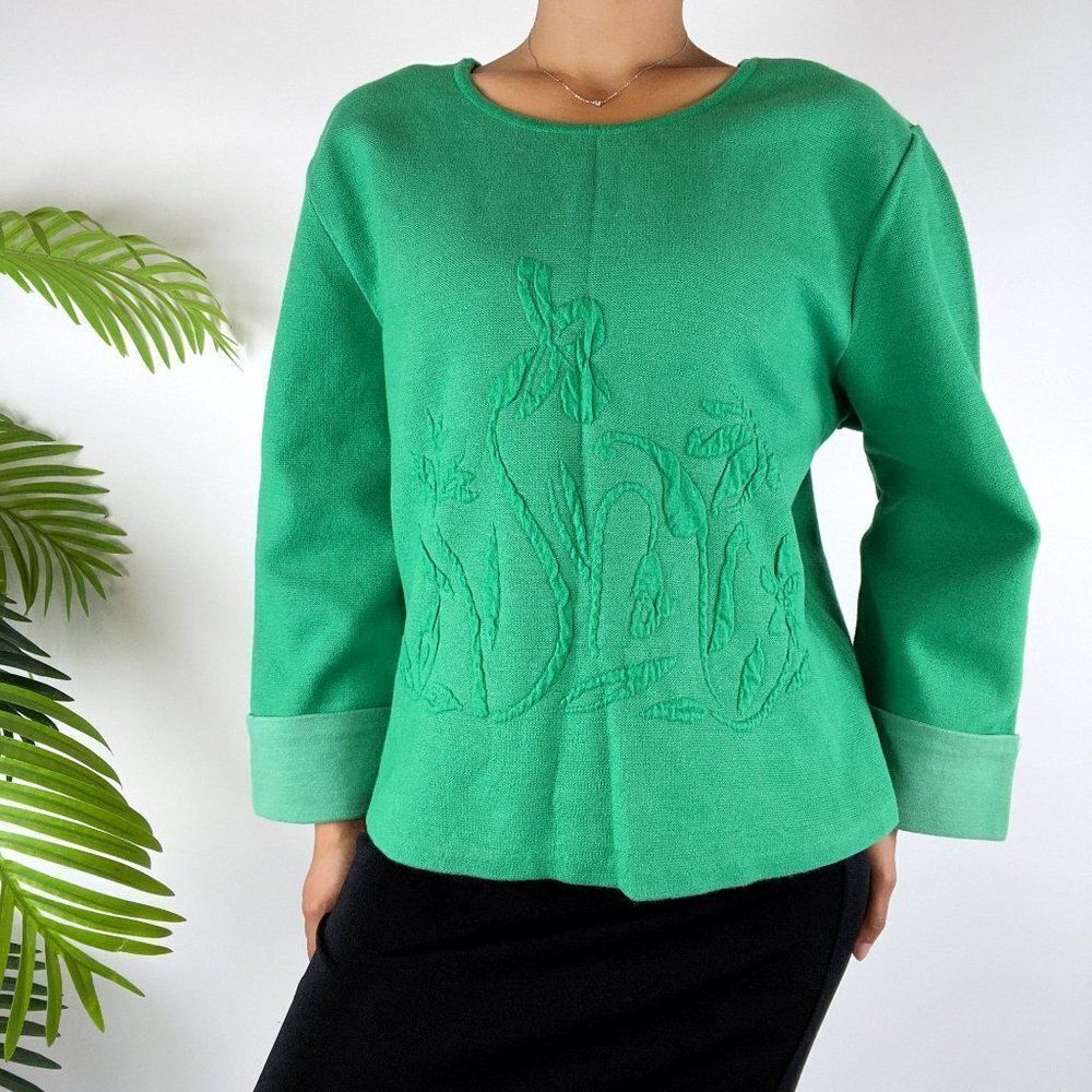 Women's Y2K Green Cottagecore Floral Coastal Grandma Oversized Sweater / Sz: XL